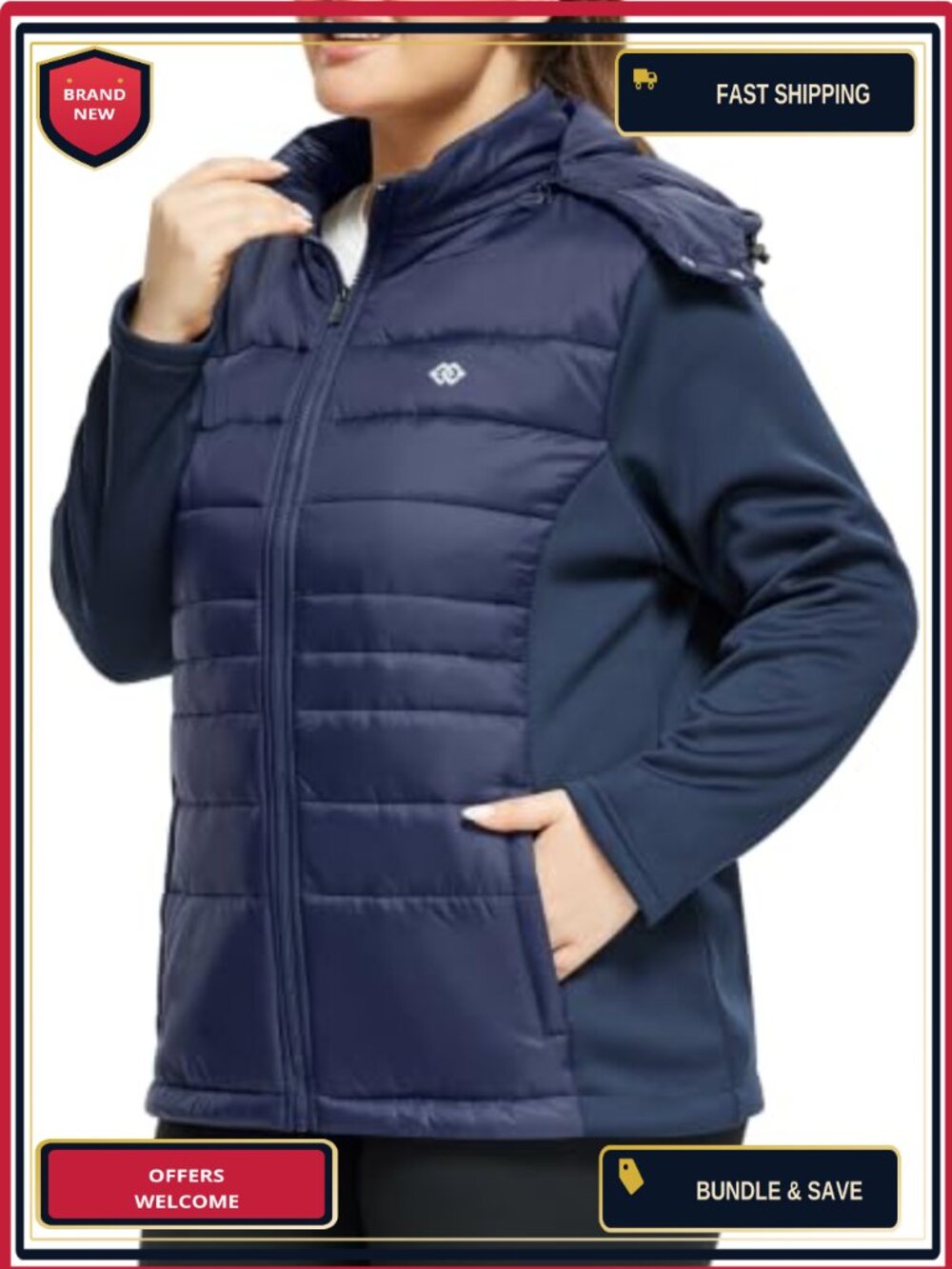 Plus Size Lightweight Puffer Jacket Fleece Lined Running Jacket